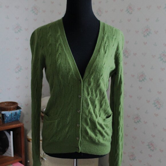 Talbots Pure Cashmere Green Cardigan, Petite Small (fits like PXS) - Picture 2 of 8